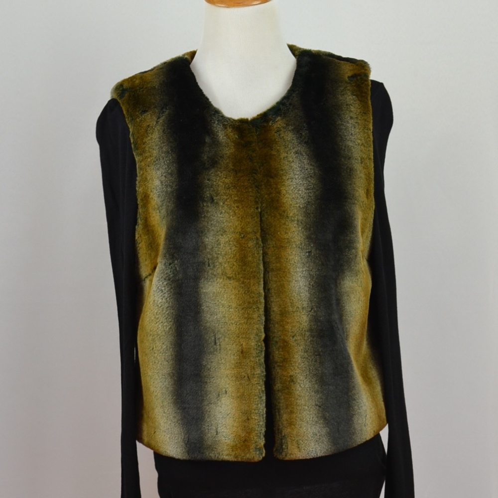 Trina Turk Brown Black Faux Fur Cropped Vest SZ 10